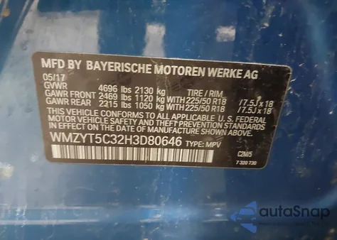 2017 Mini Countryman Cooper S z USA, uszkodzony, nr VIN WMZYT5C32H3D80646